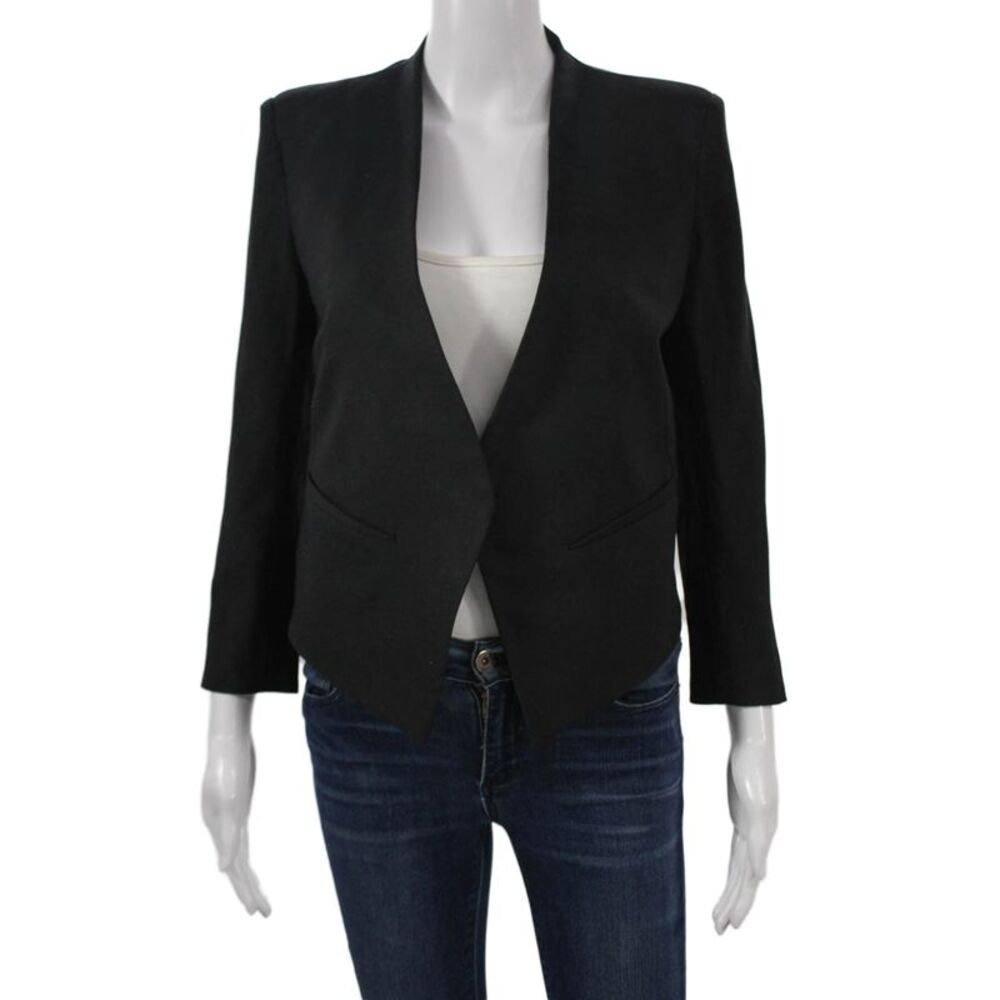 Helmut Lang Womens Black Wool V-Neck 3/4 Sleeve Blazer Size 2
